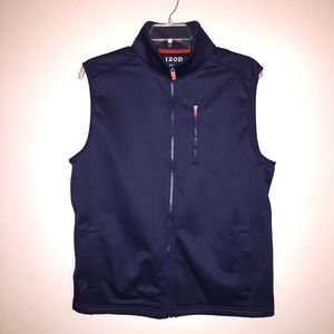 IZOD Advantage zip up navy blue vest orange zipper pull fleece interior MEDIUM